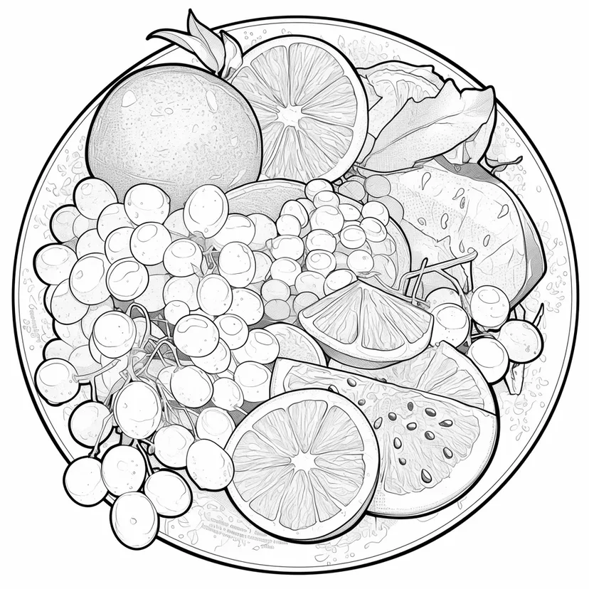 Desenho de Prato de Frutas para colorir