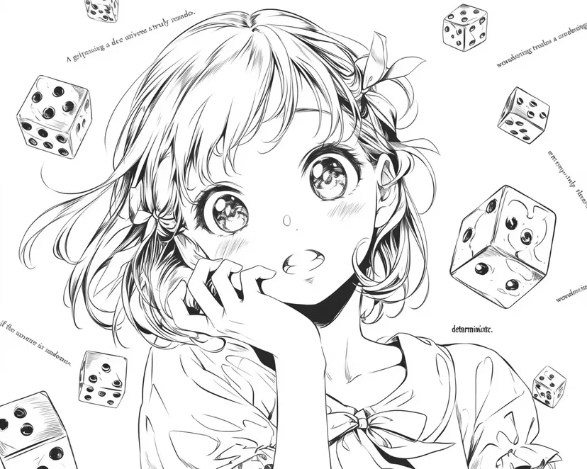 サイコロと少女の不思議な出会いの塗り絵