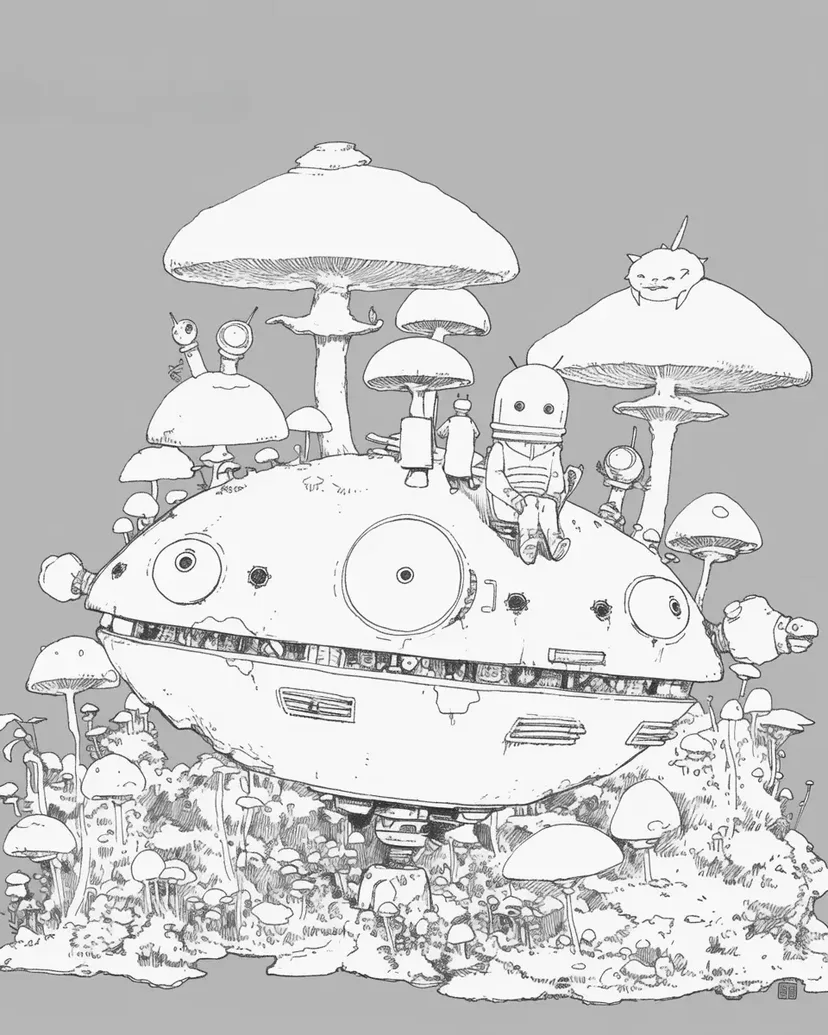 キノコの星の宇宙探検の塗り絵