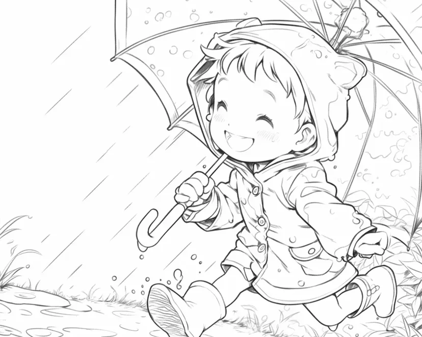 雨の日の冒険の塗り絵