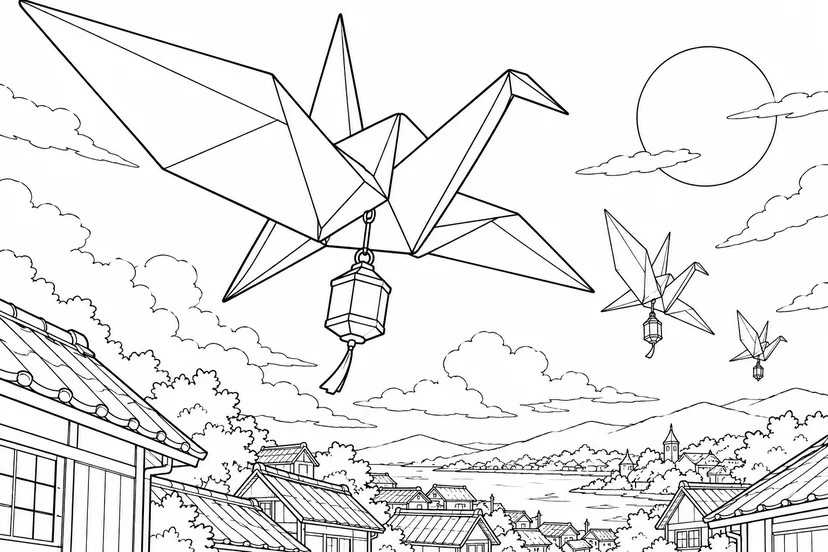 ランタンを届ける紙の鳥の塗り絵