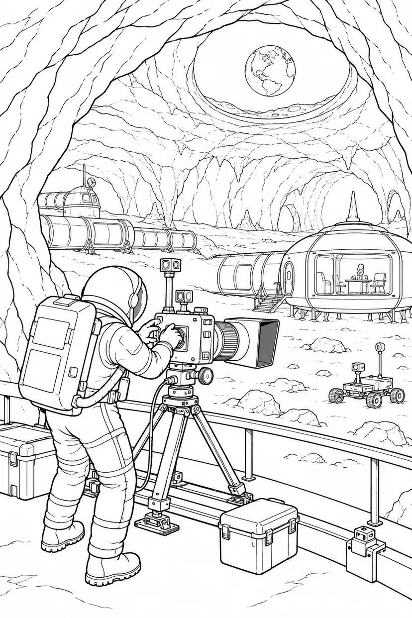 月の溶岩洞基地：観測カメラの調整の塗り絵