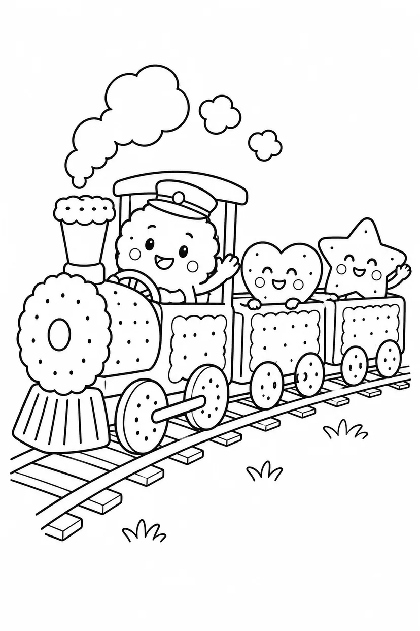 ビスケットの小さな汽車の塗り絵
