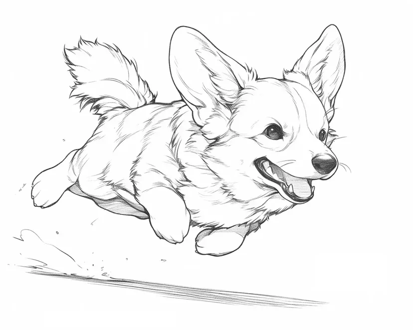 Gambar mewarnai Corgi Berlari