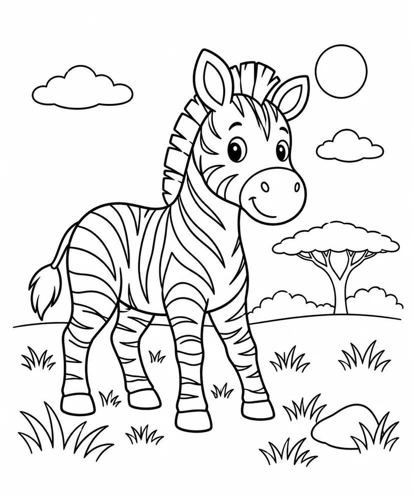 しまうまと草原の塗り絵