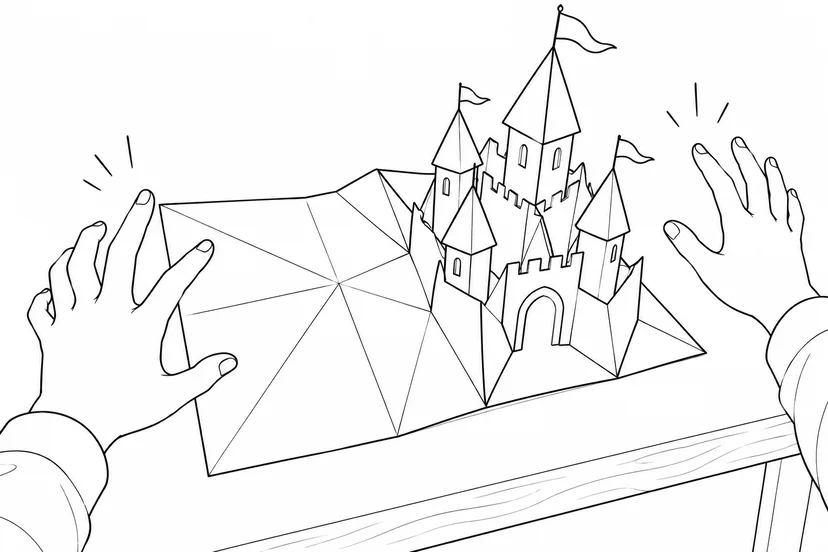 白い紙から生まれる城の塗り絵