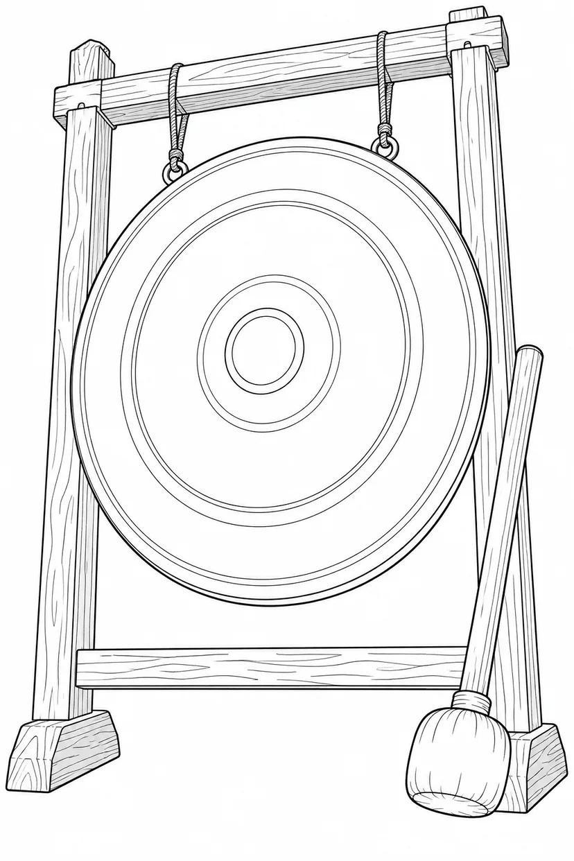 吊られた大きな銅鑼の塗り絵