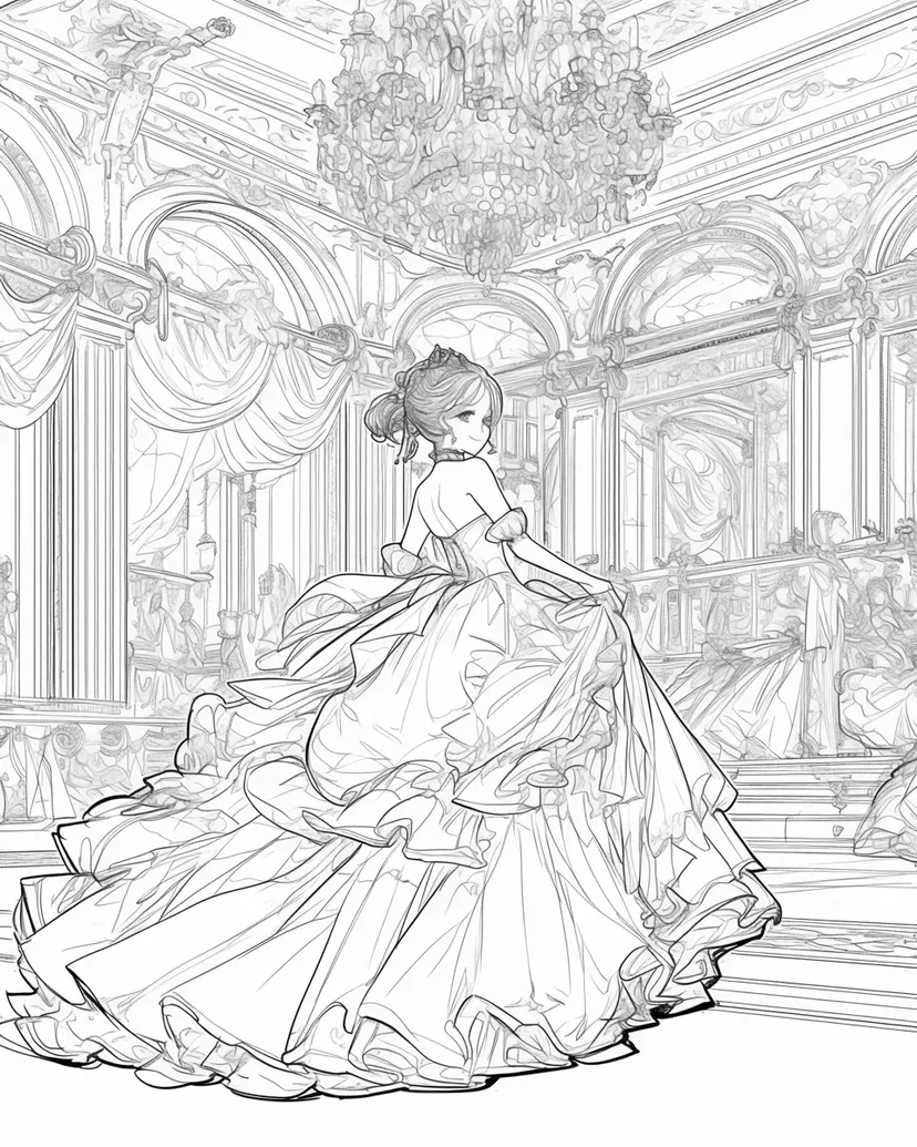 Dibujo de Princesa en el Gran Baile para colorear