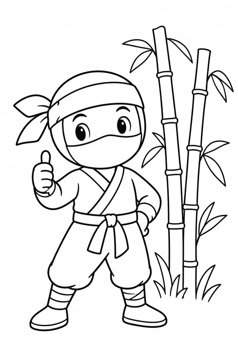 忍者と竹林の塗り絵