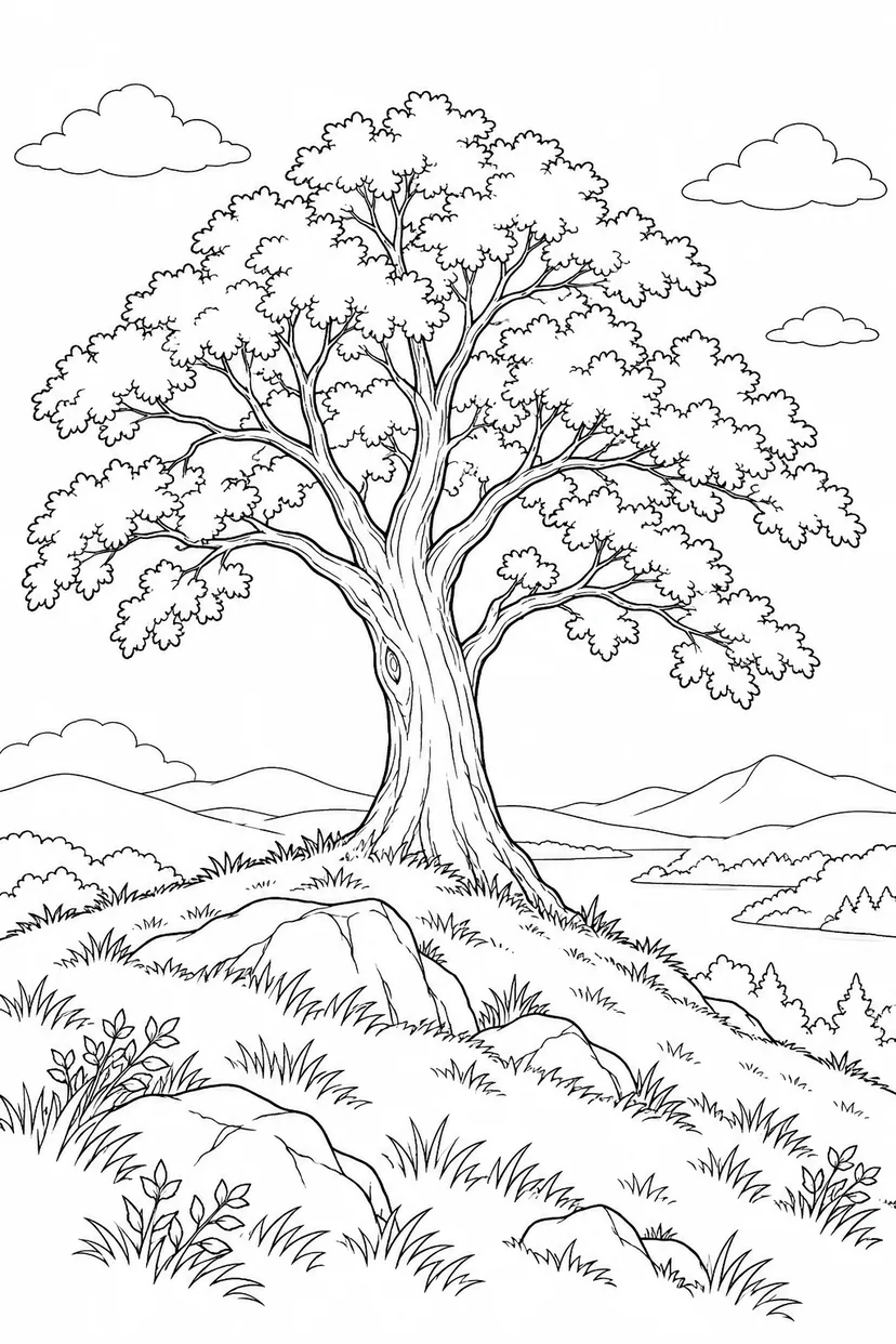 丘の上の一本の楡の木の塗り絵