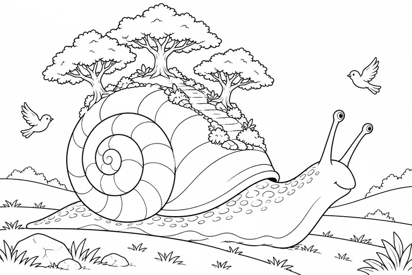 森を運ぶ巨大なカタツムリの塗り絵