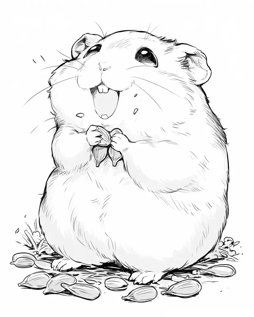 Desenho de Hamster comendo sementes de girassol para colorir