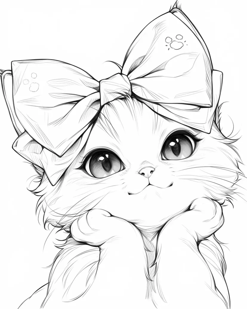 かわいいリボンの子猫の塗り絵