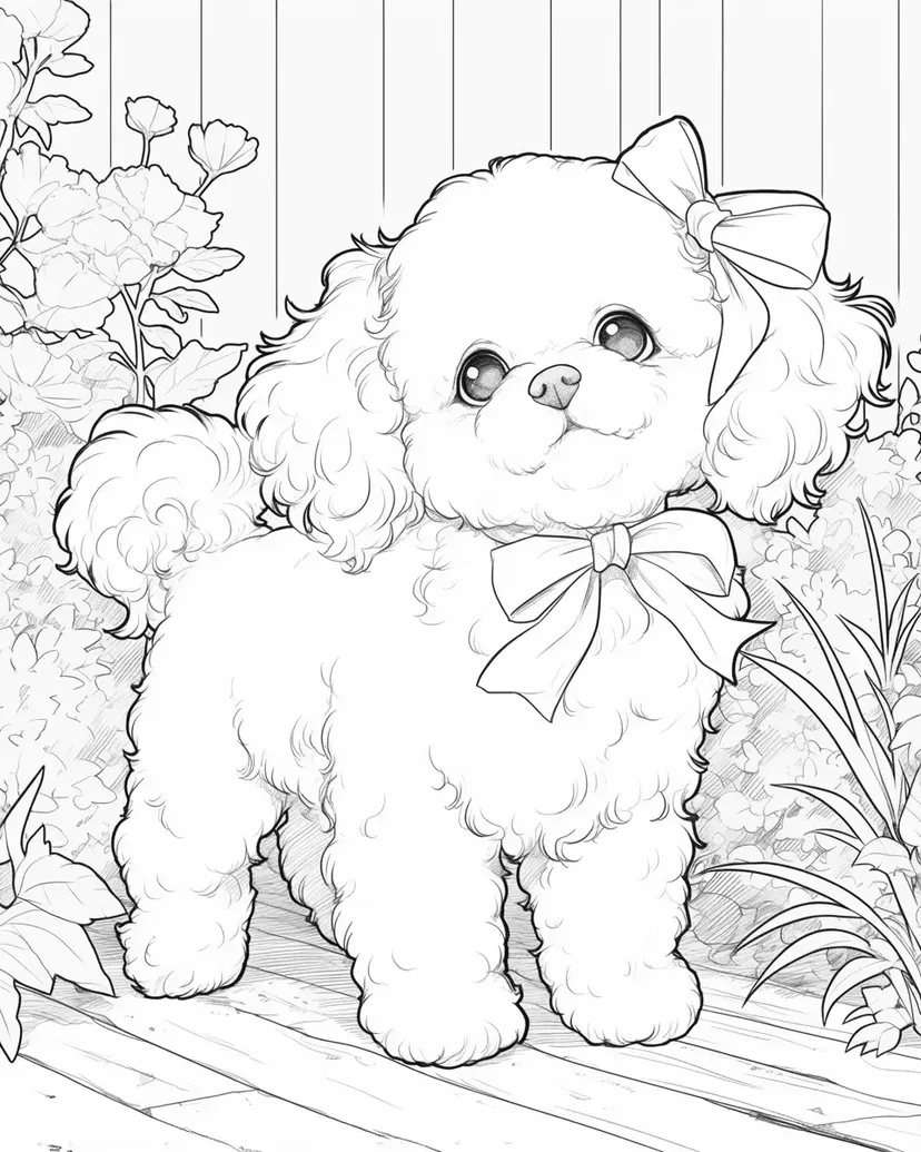 おしゃれなプードルの塗り絵