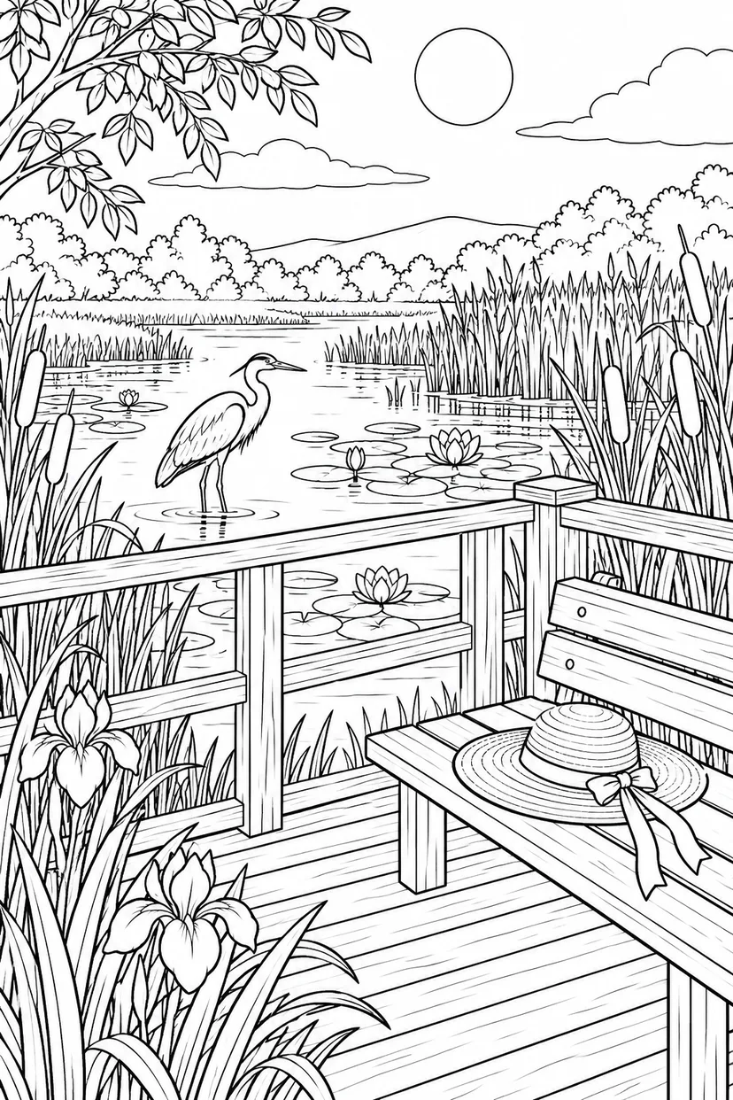 夏の小鳥の観察デッキの塗り絵