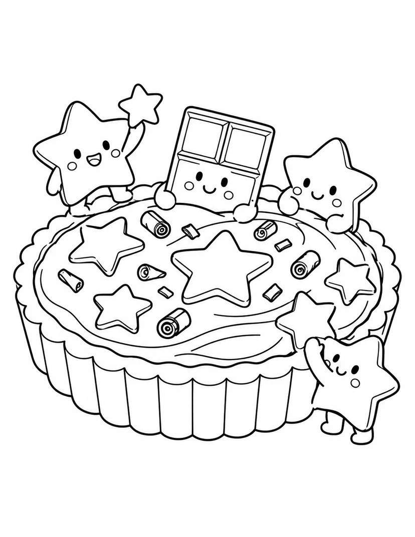 チョコレートタルトのお星さまの塗り絵