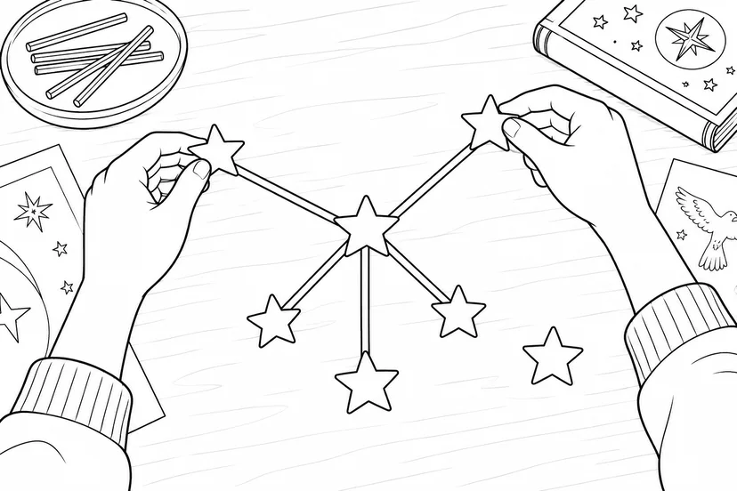 星座を組み立てる手の塗り絵