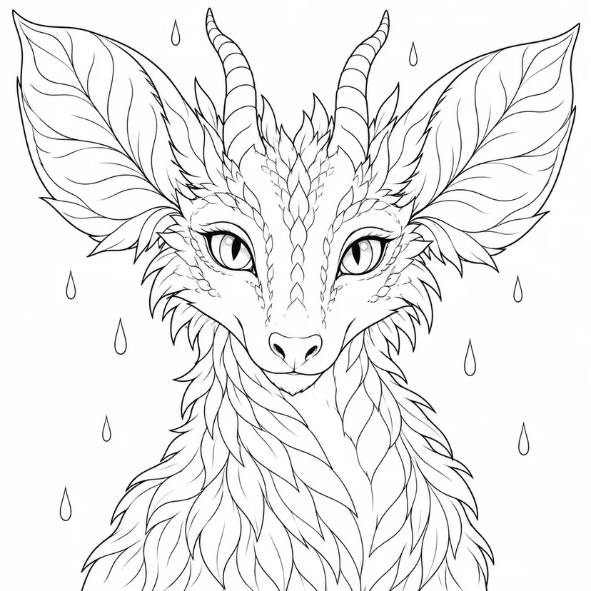 大きな耳で雨を聞く竜の塗り絵