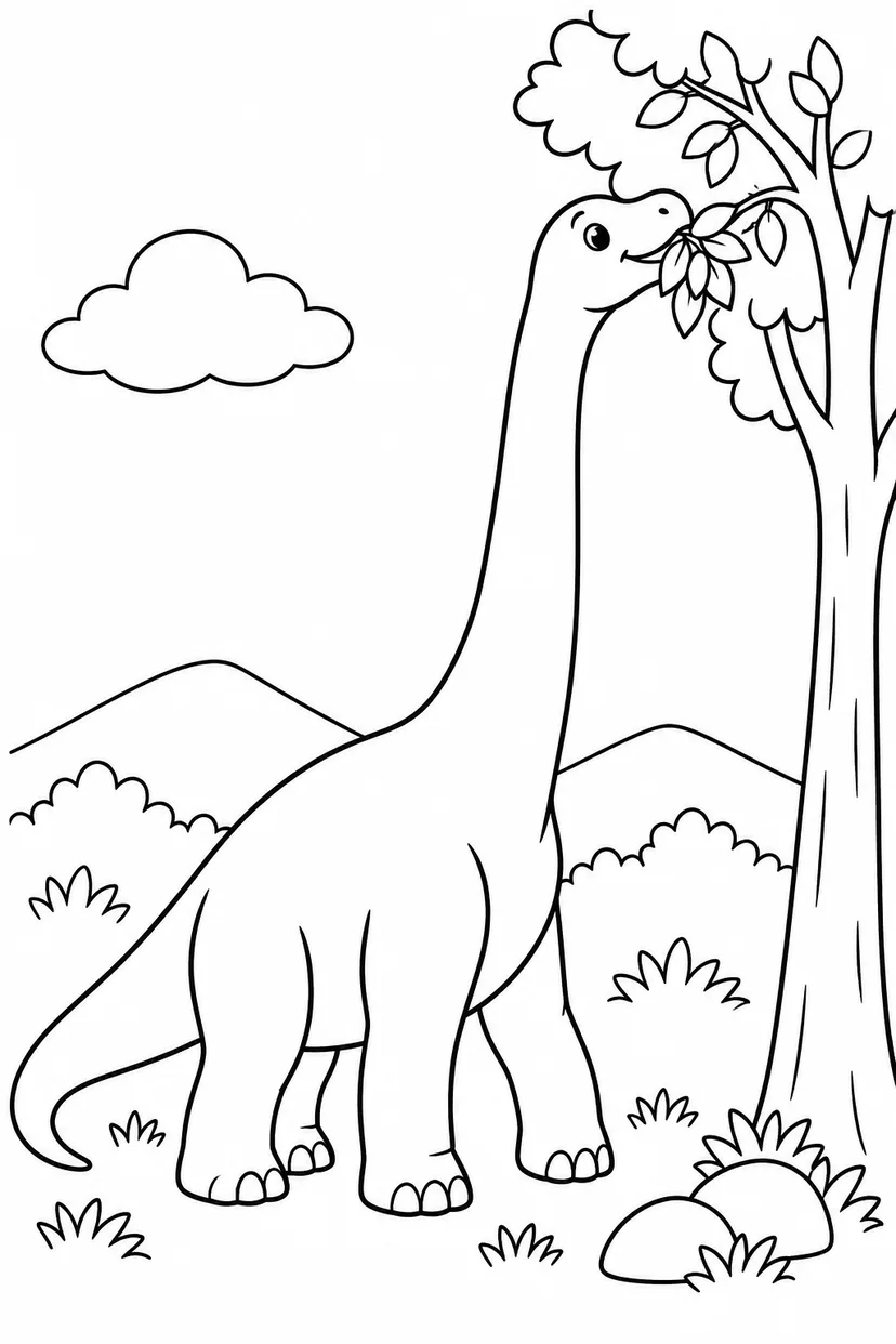ブラキオサウルスと高い枝の塗り絵