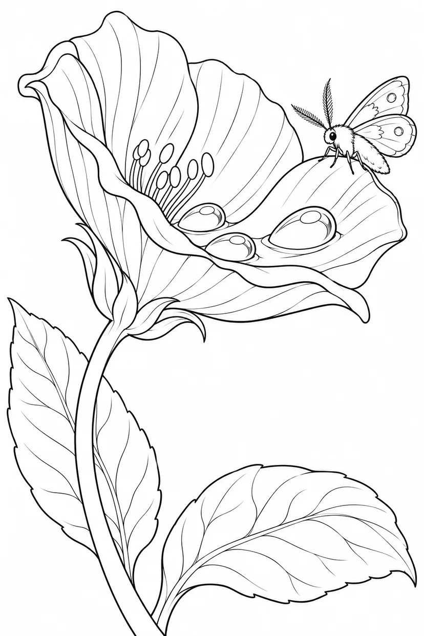 月のしずくを集める花の塗り絵
