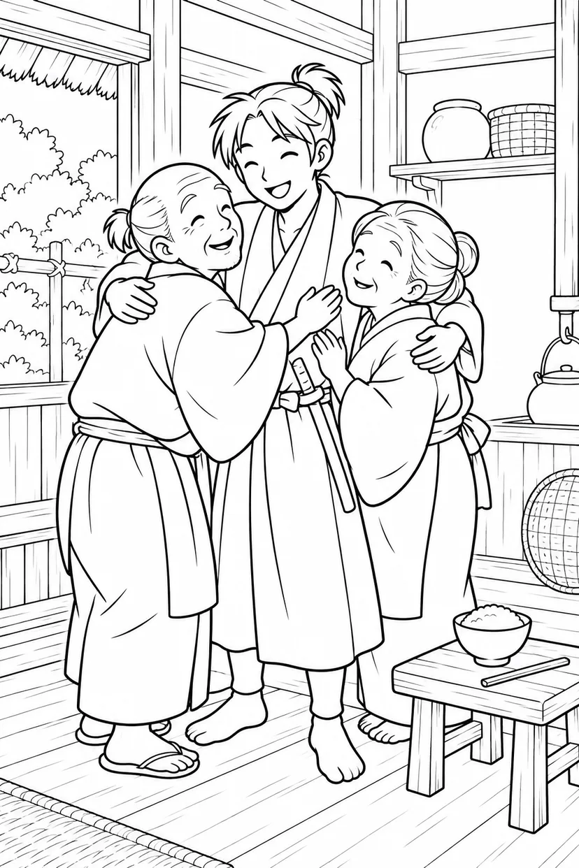 一寸法師・大きくなってただいまの塗り絵