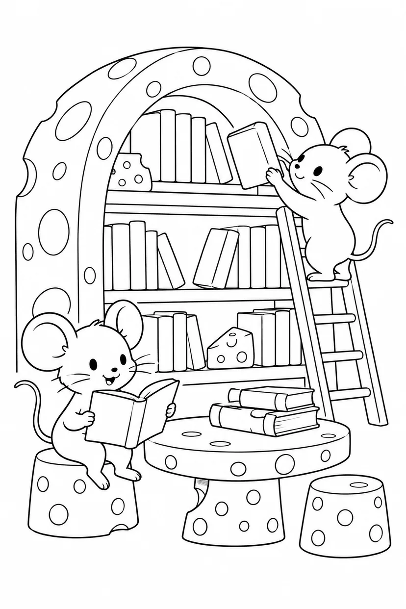 チーズの図書館の塗り絵