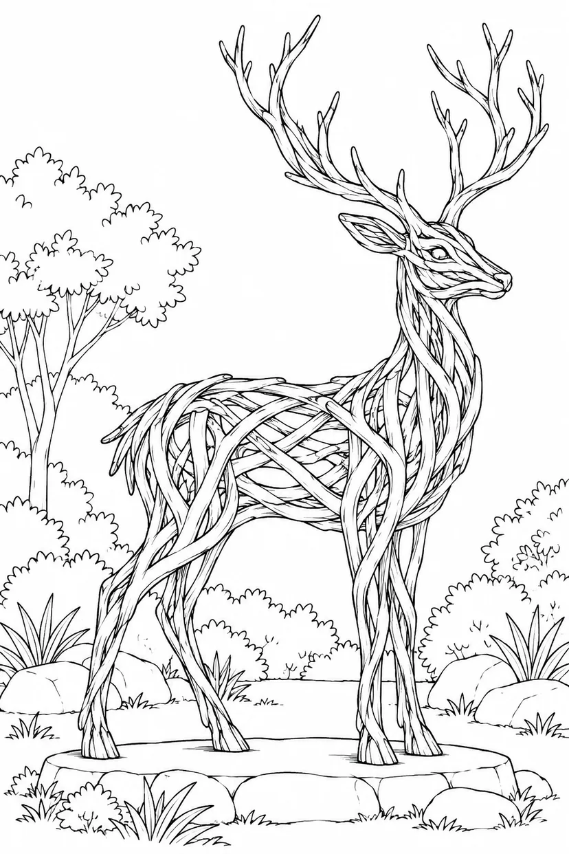 木の枝を編んだ自然のオブジェの塗り絵