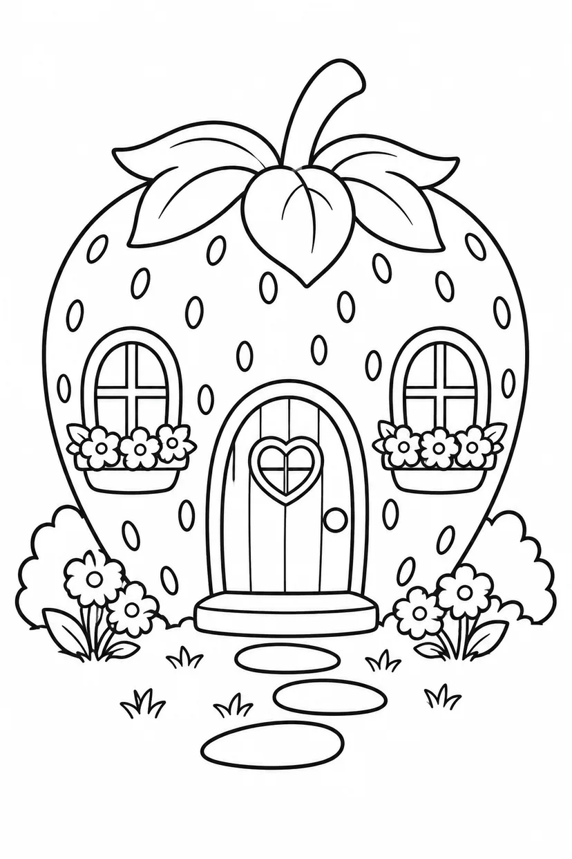いちごのおうちの花壇の塗り絵