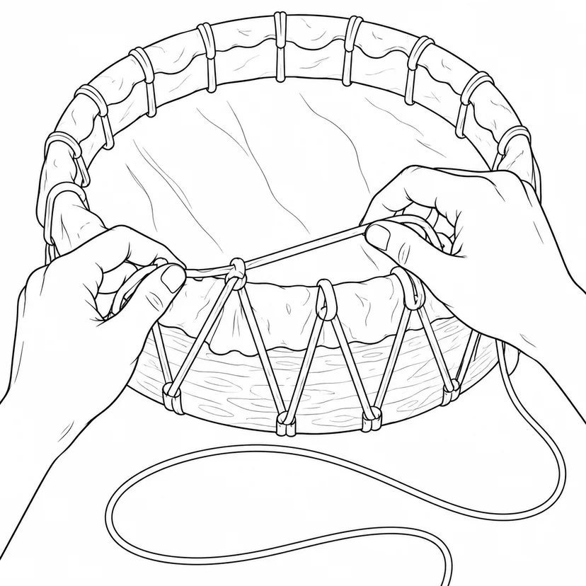 Dibujo de Tensando la piel de un tambor para colorear