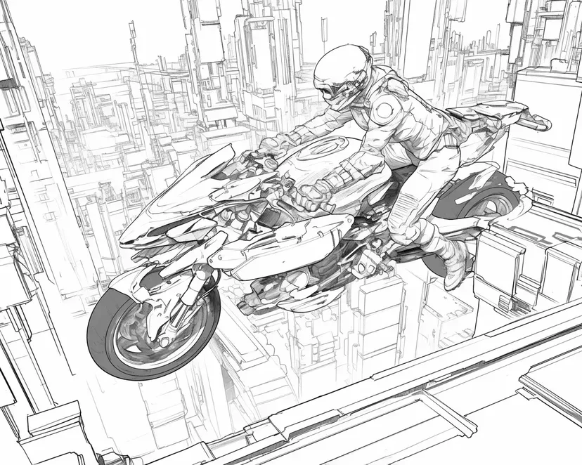 Rider Racing Through the Futuristic City coloring page