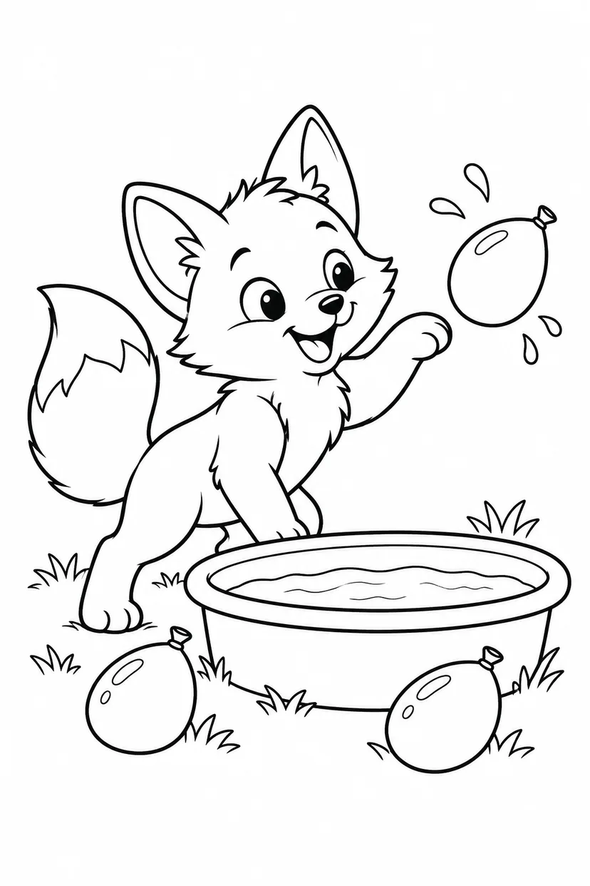 こぎつねの水ふうせんの塗り絵