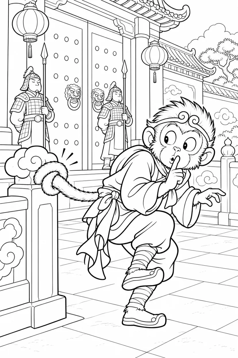 どたばた西遊記：悟空と空の宮殿の塗り絵