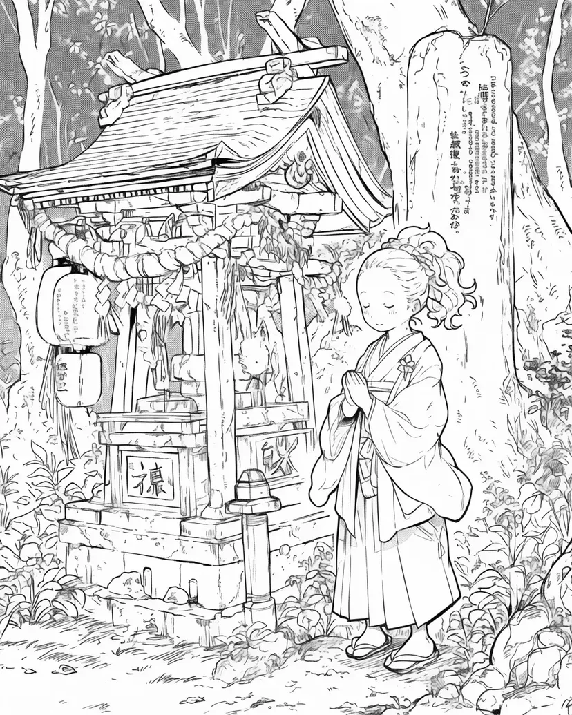 Coloriage Petit Sanctuaire dans la Forêt