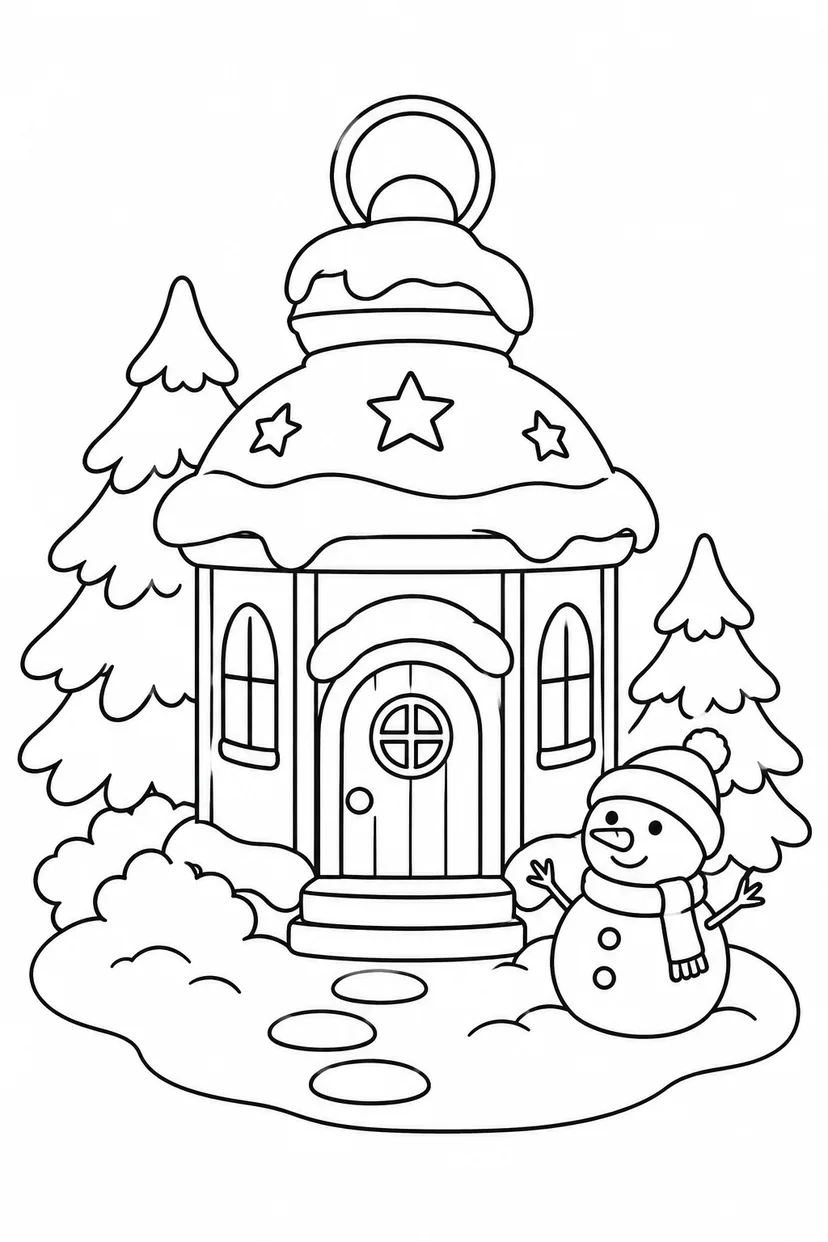 ランタンのおうちの雪の日の塗り絵