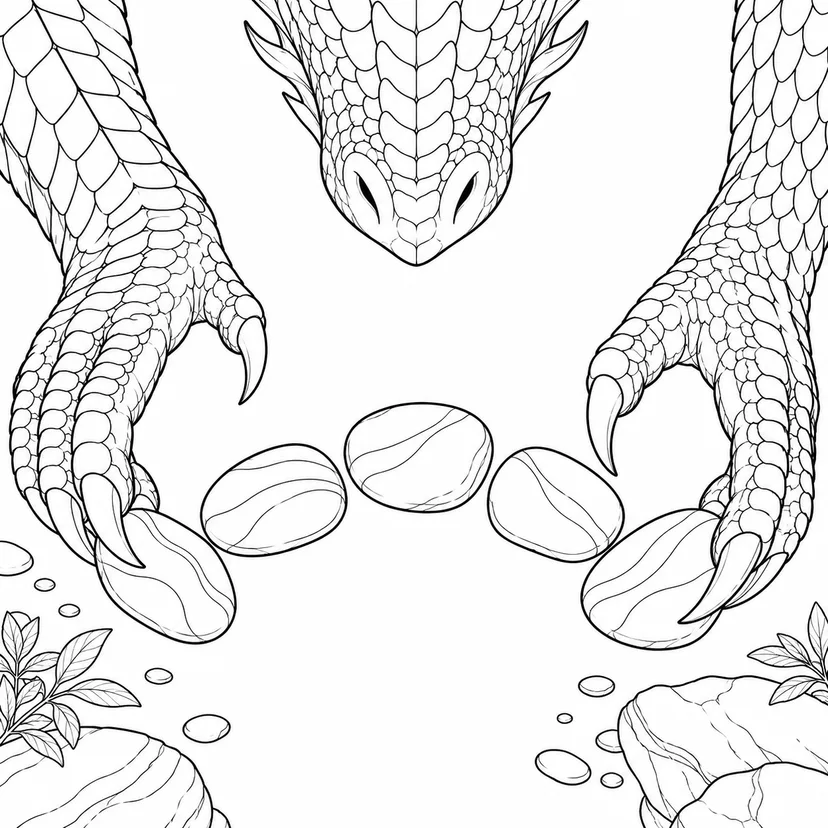 Dibujo de Dragón ordenando guijarros para colorear