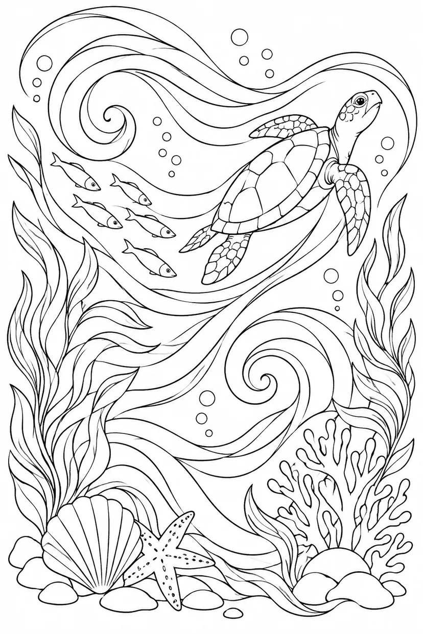 海流を描く曲線のタペストリーの塗り絵