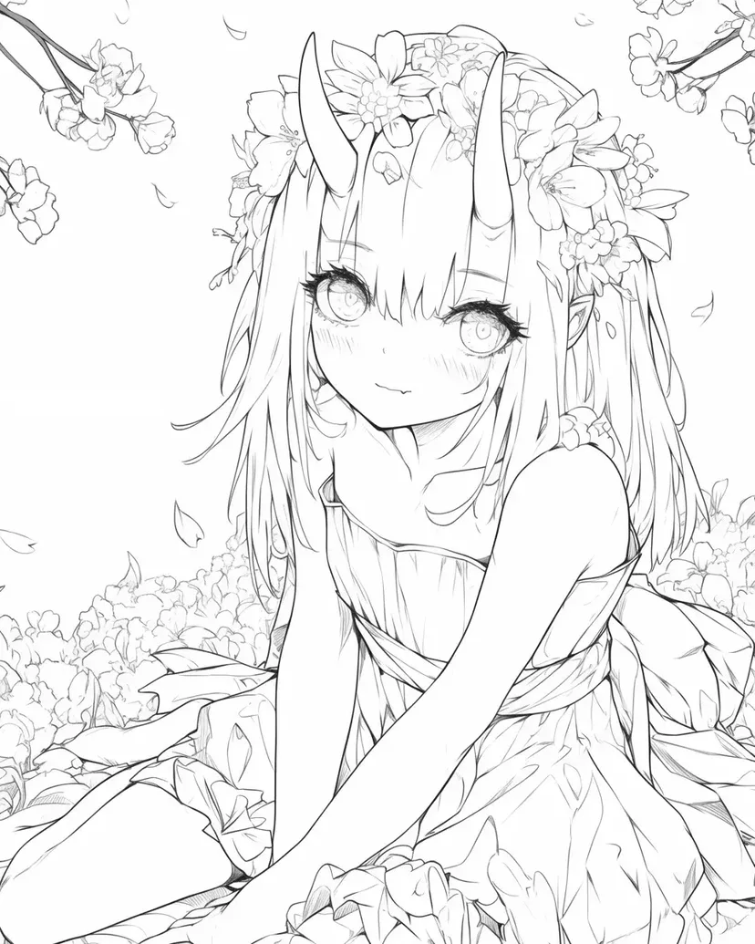 戴花冠的女孩涂色页