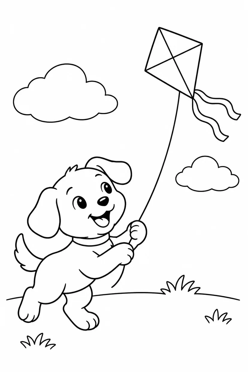 たこあげと子いぬの塗り絵