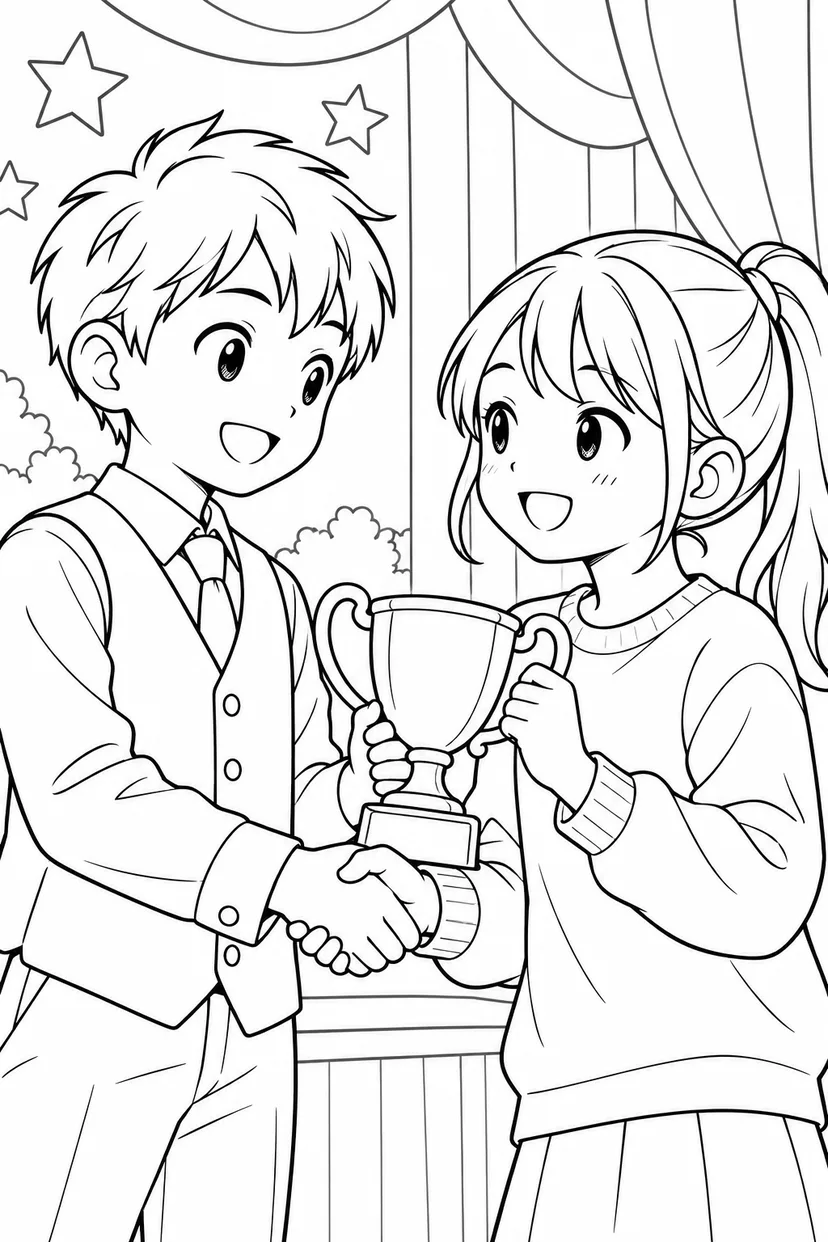 トロフィーと握手