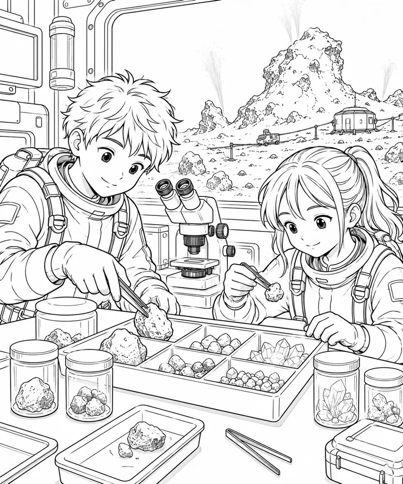 彗星の観測基地：試料を分ける研究室の塗り絵