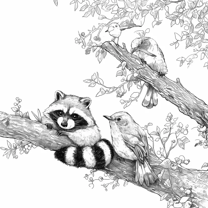 Desenho de Animais Amigáveis na Árvore para colorir