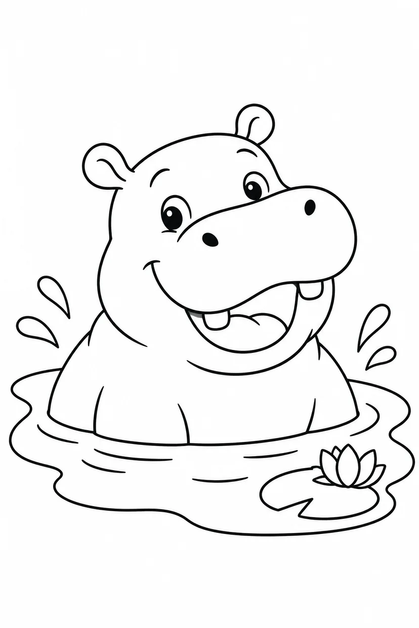 カバと水たまりの塗り絵