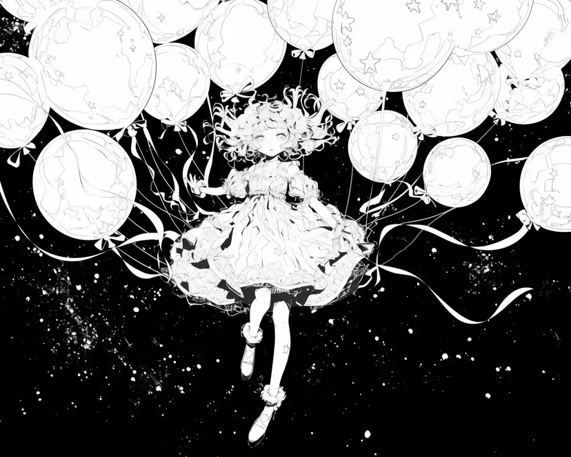 Girl Floating in the Starry Sky coloring page