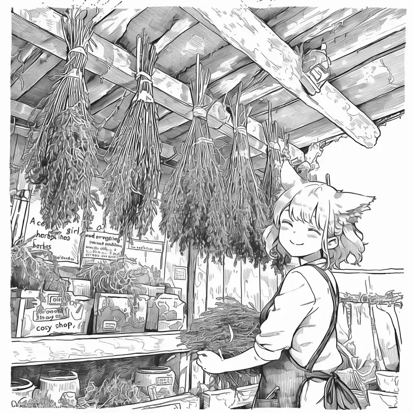 Desenho de Garota Raposa na Loja de Ervas para colorir
