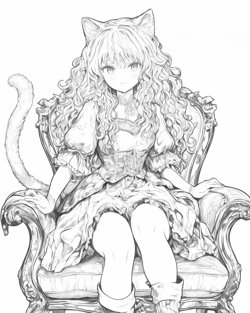 Dibujo de Chica con Orejas de Gato Elegante para colorear