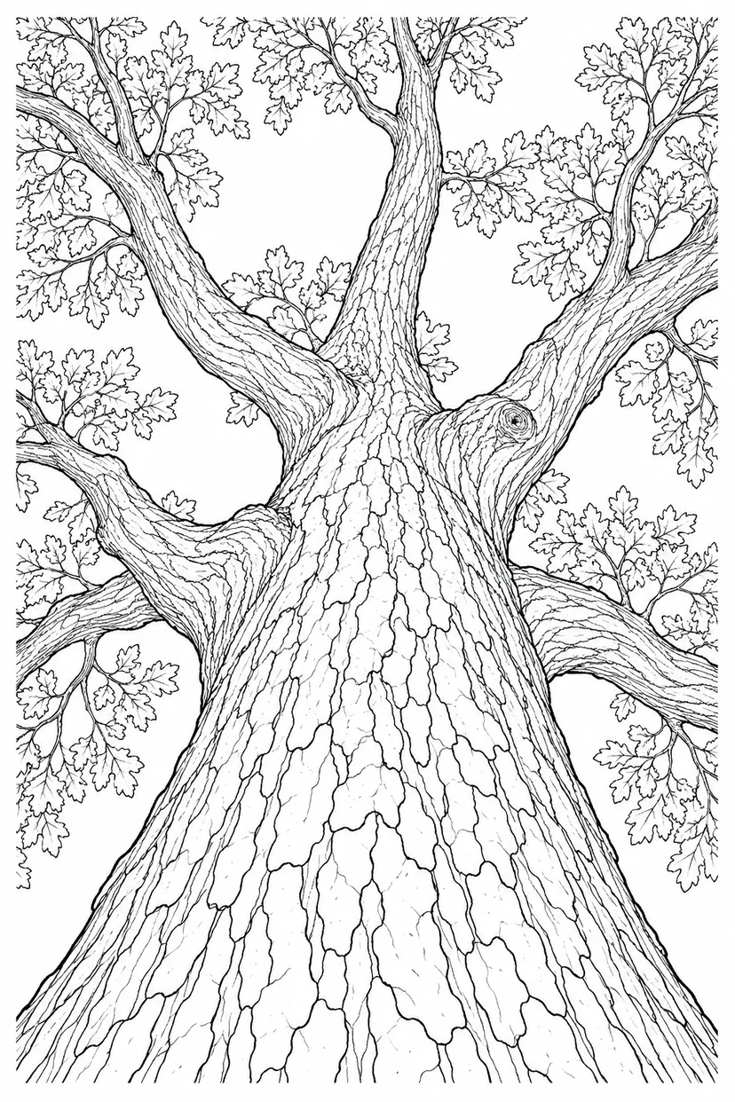 見上げる巨木の枝分かれの塗り絵