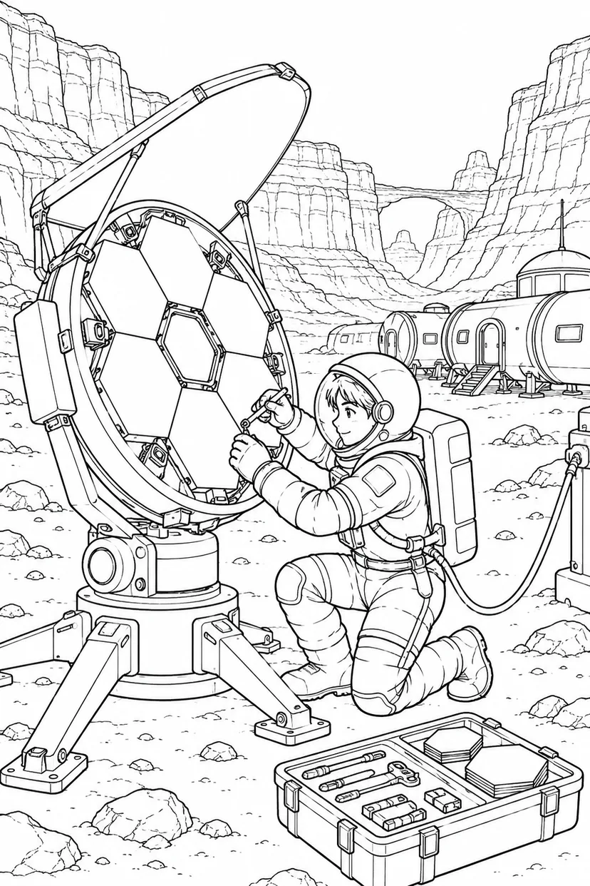 火星の峡谷基地：組み立て中の望遠鏡の塗り絵
