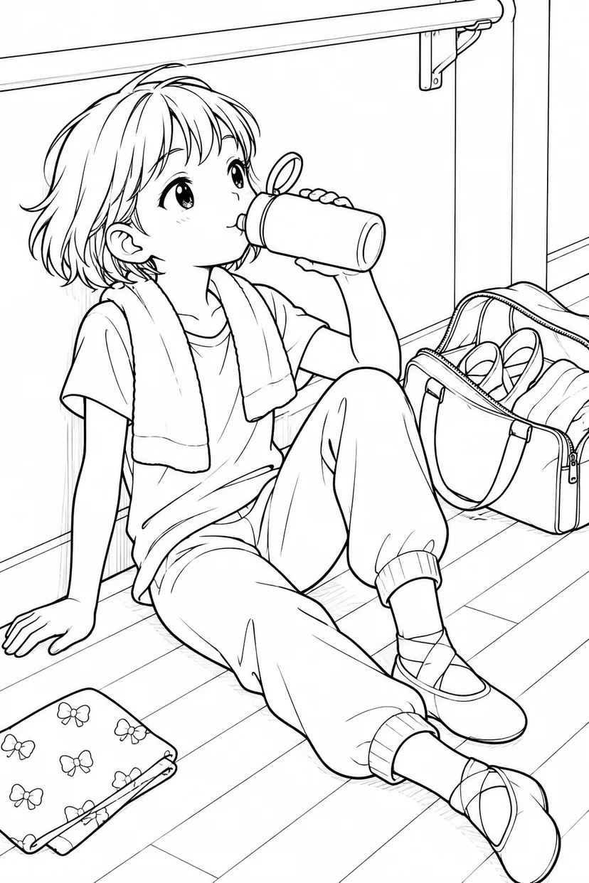 練習のあとのひと休みの塗り絵