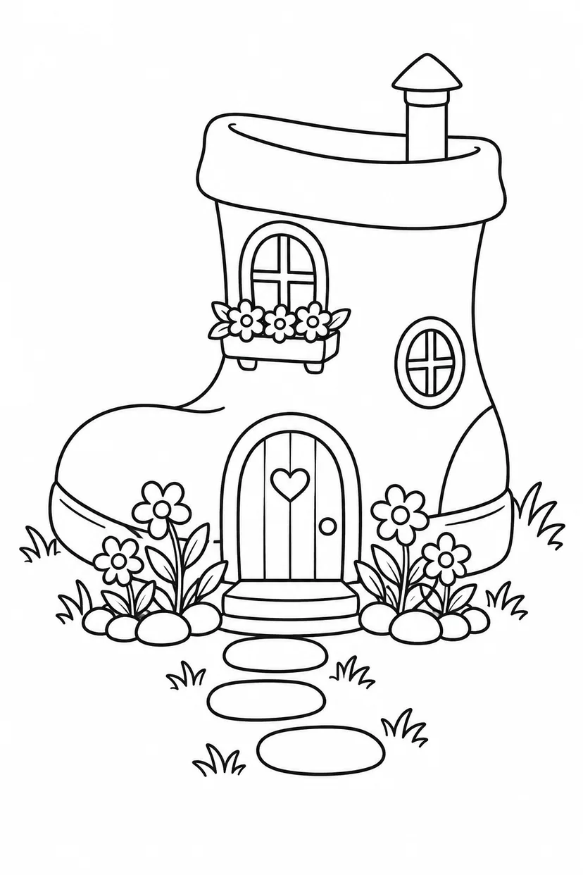 長ぐつのおうちの花壇の塗り絵