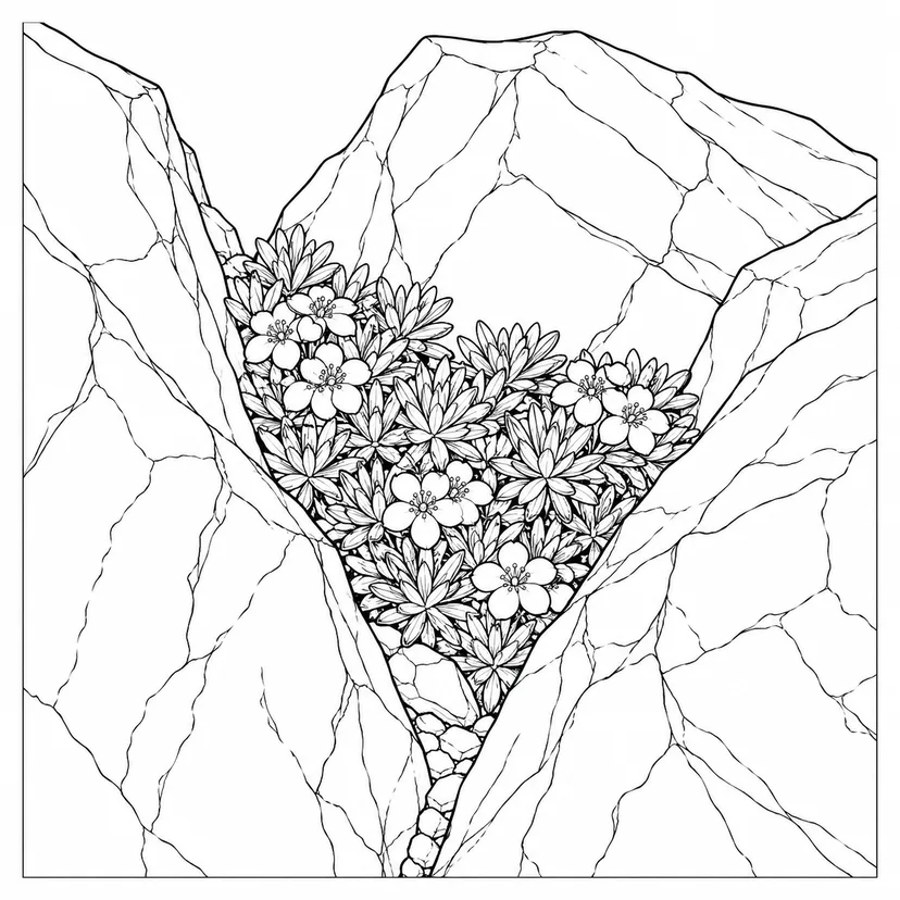 岩のすき間の高山植物の塗り絵